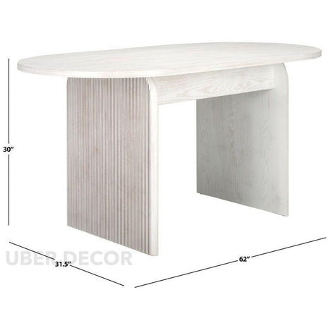 Nordis Flute Oval 6 Seater Dining Table Scandinavian Japandi Design Ash White Finish Fluted Base Legs Ideal for Dining Room - Uber Decor
