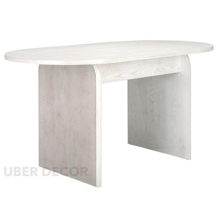 Nordis Flute Oval 6 Seater Dining Table Scandinavian Japandi Design Ash White Finish Fluted Base Legs Ideal for Dining Room - Uber Decor