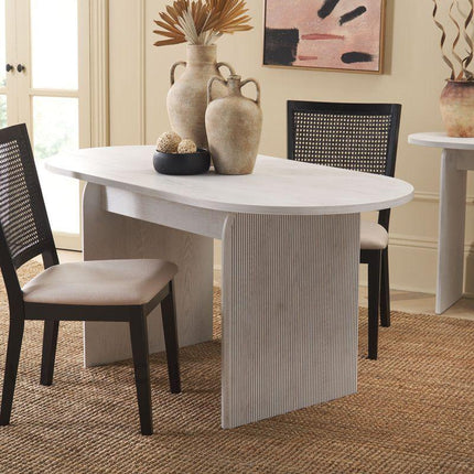 Nordis Flute Oval 6 Seater Dining Table Scandinavian Japandi Design Ash White Finish Fluted Base Legs Ideal for Dining Room - Uber Decor
