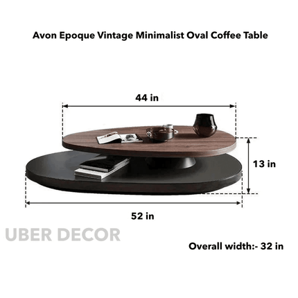 Avon Epoque Vintage Minimalist Oval Coffee Table Solid Walnut Top Tapered Beech Legs Satin Lacquer Finish for Living Room - Uber Decor