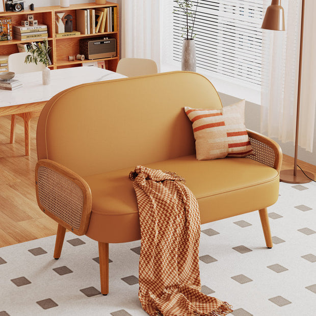 Sorna 41" 2-Seater Modern Upholstered Loveseat – Compact Retro-Inspired Sofa with Rattan Arm Panels for Living Room - Uber Decor