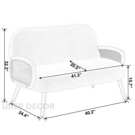 Sorna 41" 2-Seater Modern Upholstered Loveseat – Compact Retro-Inspired Sofa with Rattan Arm Panels for Living Room - Uber Decor