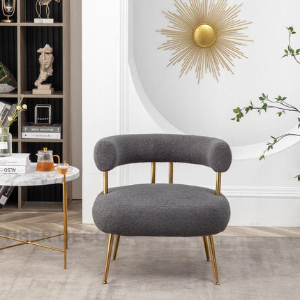 Ciora- Mid Century Sherpa Accent Chair- Round Upholstered Barrel Arm Chair for Small Spaces
