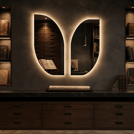 Alina Asymmetrical LED Mirror – Frameless Wall Hanging Mirror with Front or Back Lit for Vanity & Bathroom