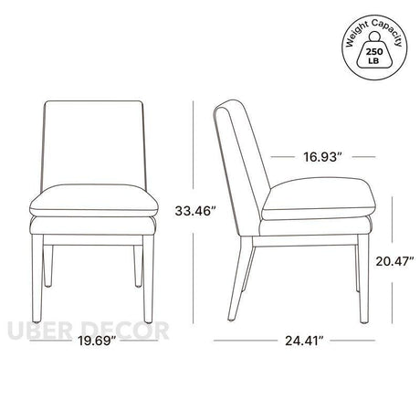 Cavara Contemporary Dining Chair Set of 2 Modern Solid Wood Base Custom Made Design Ideal for Dining Room Formal Dining Hall - Uber Decor