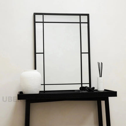 LumeView- Window Pane Style Rectangle Metal Framed Mirror for Dining Area, Foyer or Living Room