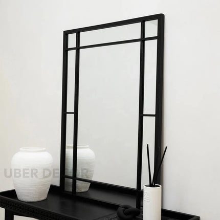 LumeView- Window Pane Style Rectangle Metal Framed Mirror for Dining Area, Foyer or Living Room
