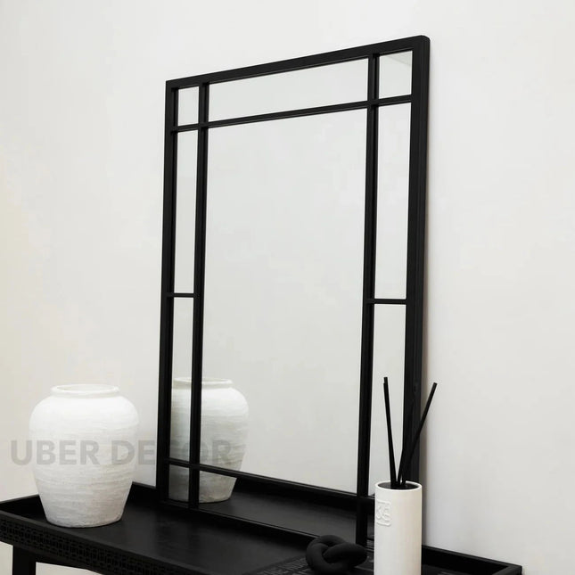 LumeView- Window Pane Style Rectangle Metal Framed Mirror for Dining Area, Foyer or Living Room