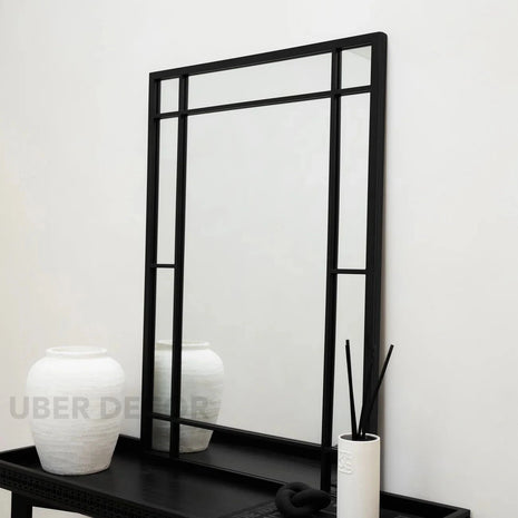 LumeView- Window Pane Style Rectangle Metal Framed Mirror for Dining Area, Foyer or Living Room - Uber Decor