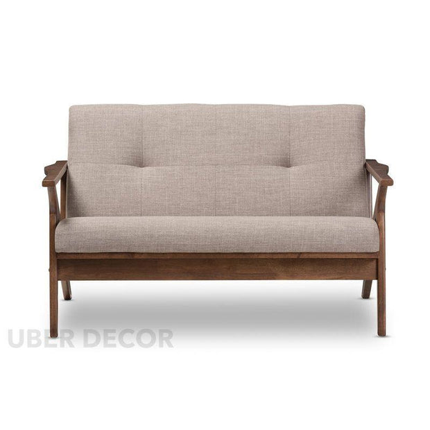Anesa 55" 2-Seater Mid-Century Wooden Couch – Customisable Compact Sofa for Living Room or Balcony - Uber Decor