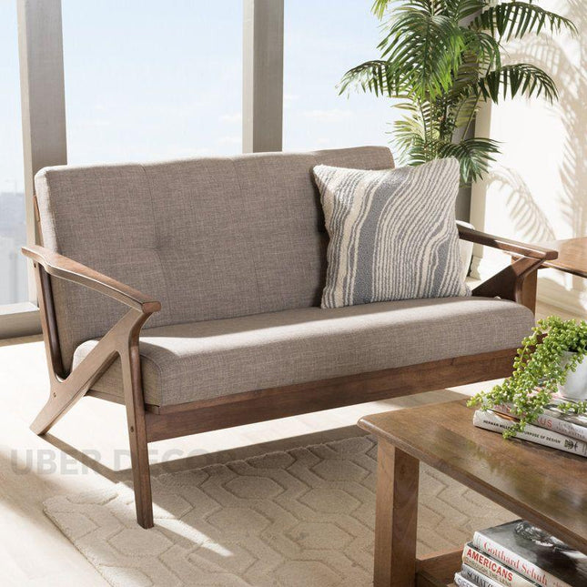 Anesa 55" 2-Seater Mid-Century Wooden Couch – Customisable Compact Sofa for Living Room or Balcony