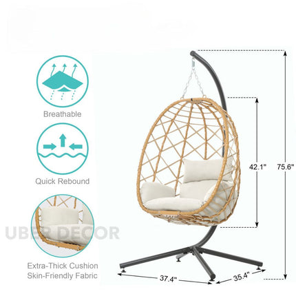 BirchBud Cocoon Swing Chair – Earthy Minimalist Comfort | Boho Natural Style for Balcony & Living Room Swing Chair for Patios, Gardens, Studies & Terraces