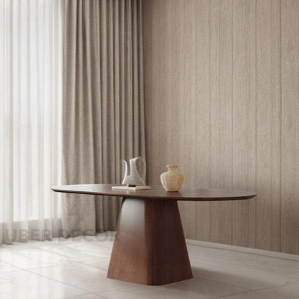 Solara Edge Oval Dining Table Mid Century Modern Contemporary Design Walnut Brown Finish Sculptural Pedestal Base Ideal for Dining Room - Uber Decor
