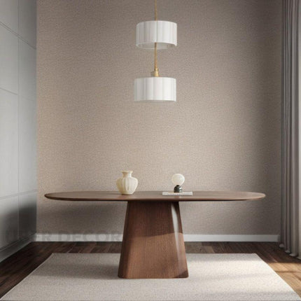 Solara Edge Oval Dining Table Mid Century Modern Contemporary Design Walnut Brown Finish Sculptural Pedestal Base Ideal for Dining Room - Uber Decor