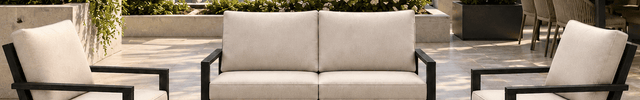 Breevara Sofa & Chair Set with Slatted Coffee Table   Modern Outdoor Seating for Decks, Balconies & Courtyard Patios