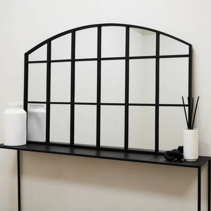 LusterArc- Arched Top Wide Metal Framed Window Style Mirror for Console or Dining Table Wall