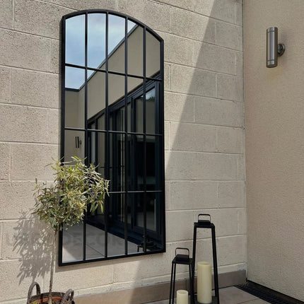 ReflectBow- Soft Arched Top Full Length Window Style Metal Framed Large Size Mirror for, Bedroom, Living Room or Outdoor