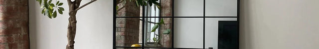 VistaLuxe- Window Pane Style Large Sized Rectangle Metal Framed Mirror for Boutiques, Clothing Stores, Living Room or Bedroom - Uber Decor