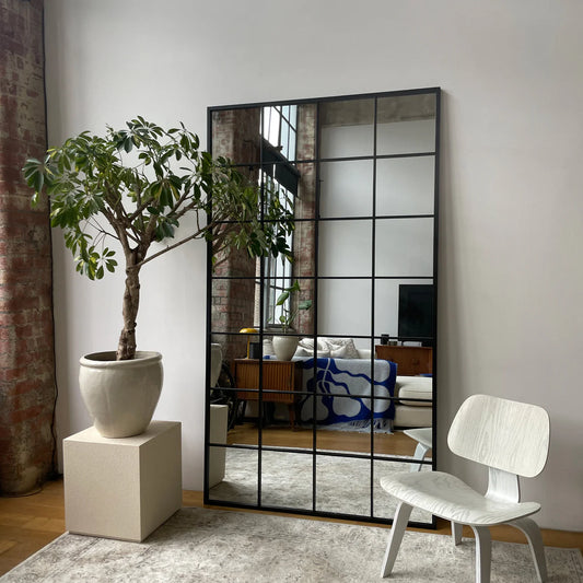 VistaLuxe- Window Pane Style Large Sized Rectangle Metal Framed Mirror for Boutiques, Clothing Stores, Living Room or Bedroom