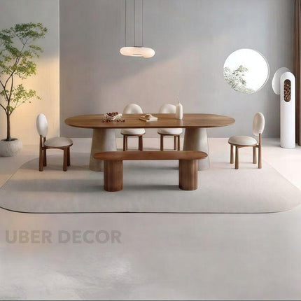 Orla Haven Oval 6 Seater Dining Table Japandi Scandinavian Design Walnut Finish Sculptural Pedestal Base Ideal for Dining Room - Uber Decor