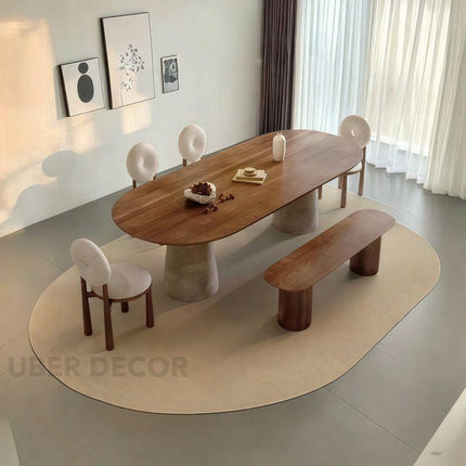Orla Haven Oval 6 Seater Dining Table Japandi Scandinavian Design Walnut Finish Sculptural Pedestal Base Ideal for Dining Room - Uber Decor