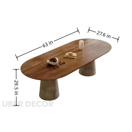 Orla Haven Oval 6 Seater Dining Table Japandi Scandinavian Design Walnut Finish Sculptural Pedestal Base Ideal for Dining Room - Uber Decor