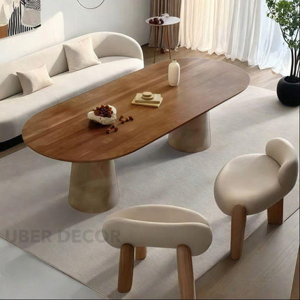 Orla Haven Oval 6 Seater Dining Table Japandi Scandinavian Design Walnut Finish Sculptural Pedestal Base Ideal for Dining Room - Uber Decor