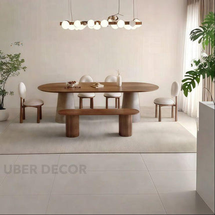 Orla Haven Oval 6 Seater Dining Table Japandi Scandinavian Design Walnut Finish Sculptural Pedestal Base Ideal for Dining Room - Uber Decor