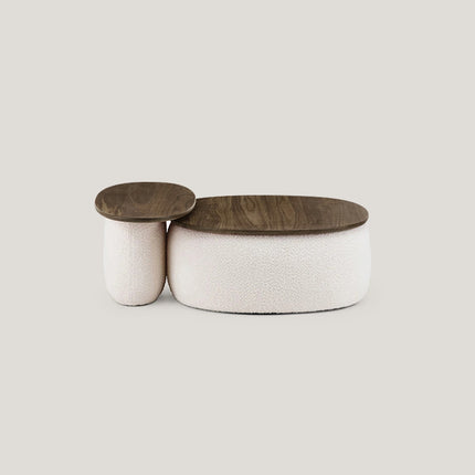 Sangha Sculptural Solid Wood Coffee Table With Integrated Storage Dual Level Design And Soft Rounded Form For Contemporary Living Spaces