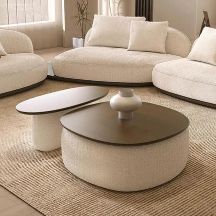 Sangha Sculptural Solid Wood Coffee Table With Integrated Storage Dual Level Design And Soft Rounded Form For Contemporary Living Spaces
