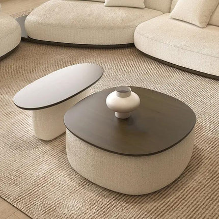 Sangha Sculptural Solid Wood Coffee Table With Integrated Storage Dual Level Design And Soft Rounded Form For Contemporary Living Spaces
