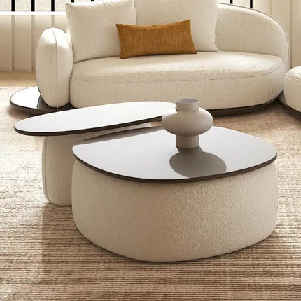 Sangha Sculptural Solid Wood Coffee Table With Integrated Storage Dual Level Design And Soft Rounded Form For Contemporary Living Spaces