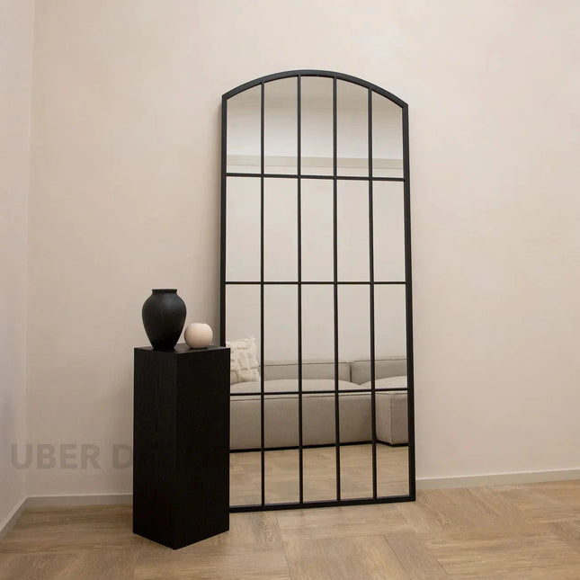 ReflectBow- Soft Arched Top Full Length Window Style Metal Framed Large Size Mirror for, Bedroom, Living Room or Outdoor