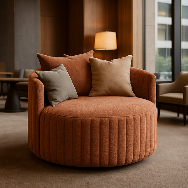 Mariel- Round Wide Base Upholstered Barrel Accent Chair for Living Room, Office or Bedroom