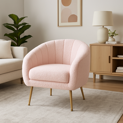 Glam Modern Cozy Vanity Chair with Gold Metal Legs – Upholstered Armchair for Living Room & Bedroom