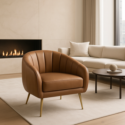 Glam Modern Cozy Vanity Chair with Gold Metal Legs – Upholstered Armchair for Living Room & Bedroom
