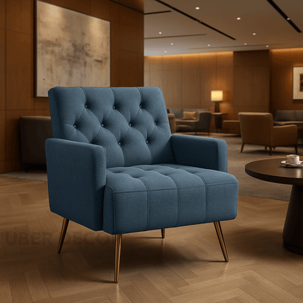 Sherpa-LUXE Modern Accent Chair – Upholstered Tufted Armchair with Gold Steel Legs for Living Room Comfort