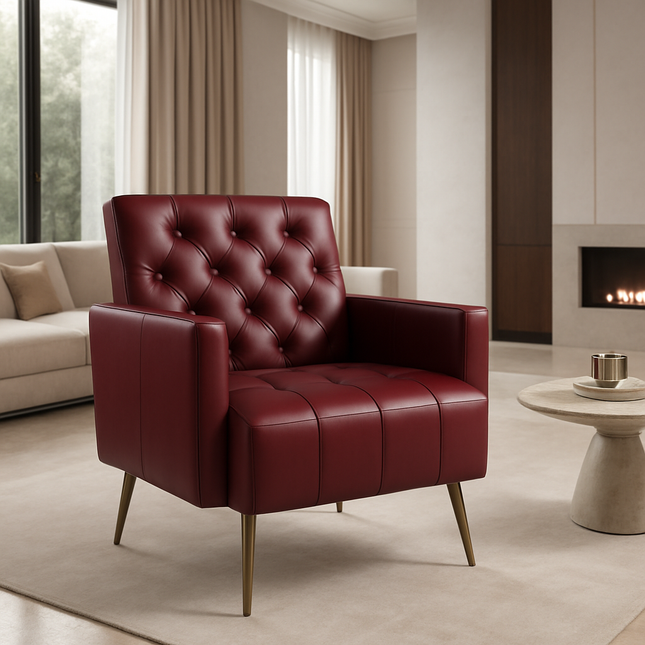 Sherpa-LUXE Modern Accent Chair – Upholstered Tufted Armchair with Gold Steel Legs for Living Room Comfort