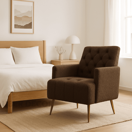 Sherpa-LUXE Modern Accent Chair – Upholstered Tufted Armchair with Gold Steel Legs for Living Room Comfort