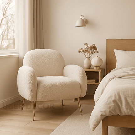 Reysha Cozy Accent Chair – Curvy Upholstered Single Arm Chair with Golden Legs