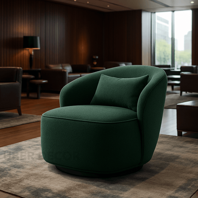 Lynea Accent Chair- 33" Wide Upholstered 360 Revolving Swivel Barrel Chair with Backrest Pillow