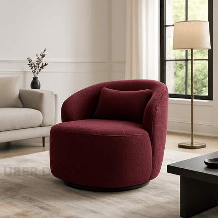 Lynea Accent Chair- 33" Wide Upholstered 360 Revolving Swivel Barrel Chair with Backrest Pillow