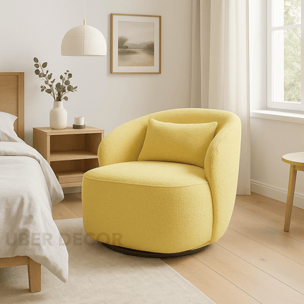 Lynea Accent Chair- 33" Wide Upholstered 360 Revolving Swivel Barrel Chair with Backrest Pillow