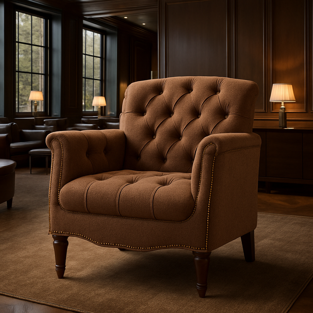 Nivelle Accent Chair- Timeless Sophisticated English Style Tufted Leather Armchair for Reading room