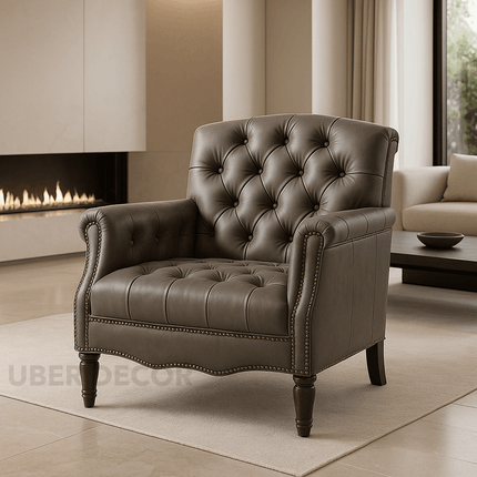 Nivelle Accent Chair- Timeless Sophisticated English Style Tufted Leather Armchair for Reading room