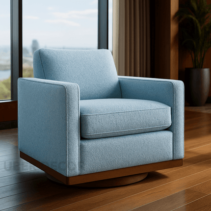 Lirene Accent Chair- Square Shaped Wide Base 360 Revolving Swivel Base Arm Chair for Office or Home