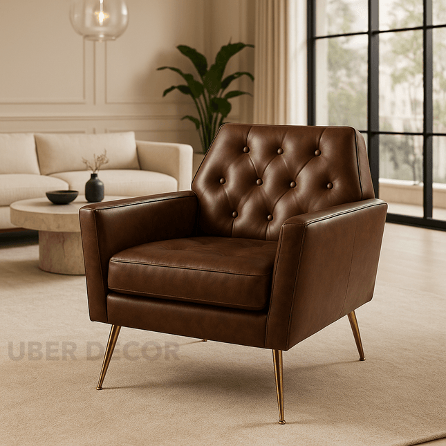 Leina- Hexagonal Shaped Tufted Back Comfortable Upholstered Accent Chair with Metal Legs