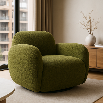 Varina- Modern Curved 360 Revolving Swivel Armchair with Deep Seat and Soft Cushion