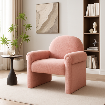 Aurelle- Modern Upholstered Armchair with Wide Armrests, Curved Backrest and Flat Seat