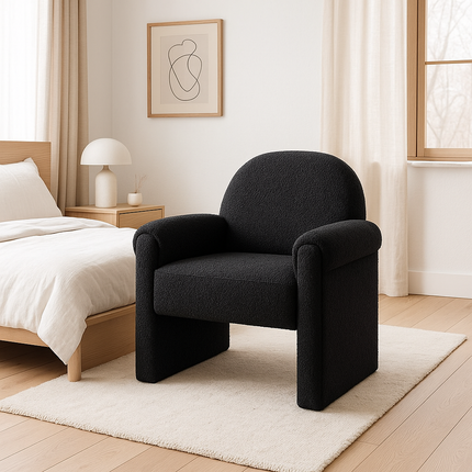 Aurelle- Modern Upholstered Armchair with Wide Armrests, Curved Backrest and Flat Seat